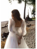 Strapless Beaded White Lace Tulle Wedding Dress With Removable Sleeves